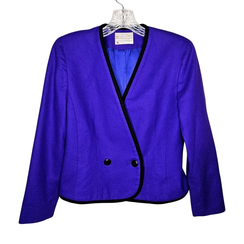 Pendleton Womens Blazer Size 4P Purple Wool Short Double Breasted Vtg Old Money